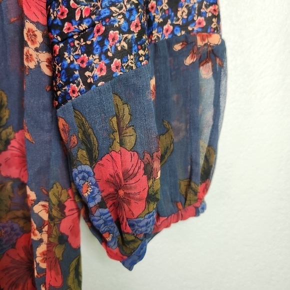 Boho Festival Daniel Rainn XS Floral Tunic Blouse Tassels Blouson Sleeve - Picture 5 of 7